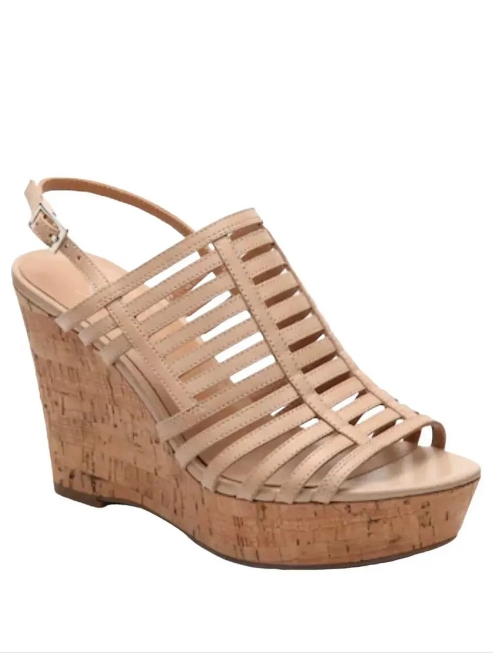 Franco Sarto Sombre cognac Cork Wedge Sandals — Strappy Slingback Sz 10M